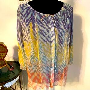 Anthropologie Of TWO MINDS Peasant Print SILK Top! Absolutely Gorgeous! Medium
